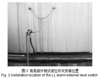 圖2 低低報(bào)外測(cè)式液位開關(guān)安裝位置
